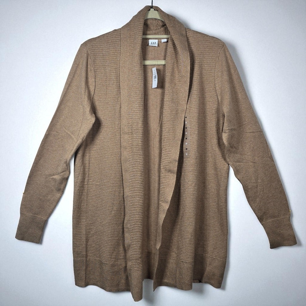 GAP Women's‎ Medium M Tan Open Front Cardigan Knit 100% Cotton Lightweight NWT